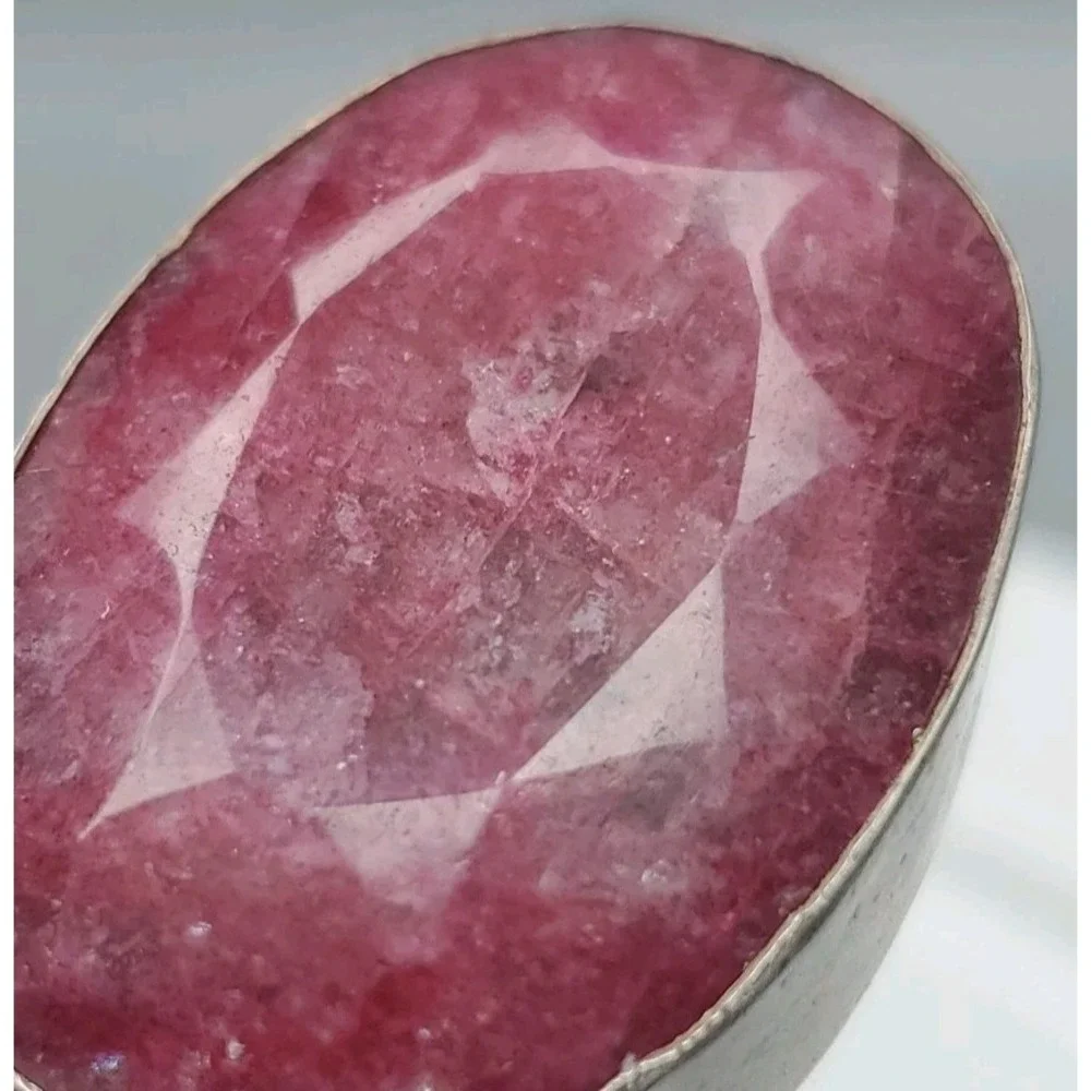 Vtg Sterling Silver Genuine Ruby Handcrafted Reversible Pendant / Brooch‎ 36g